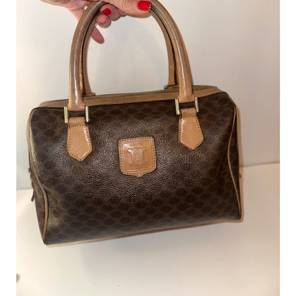 CELINE Macadam Mini Boston Hand Bag logo PVC Leather Brown Authentic vintage - Picture 9 of 16